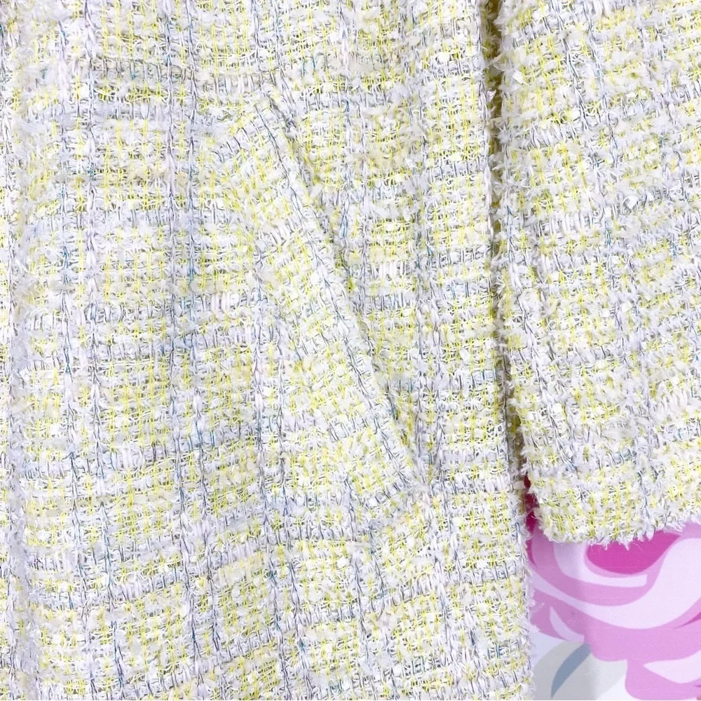 Melloday Yellow Silver Metallic Textured Open Front Longline Duster Jacket L